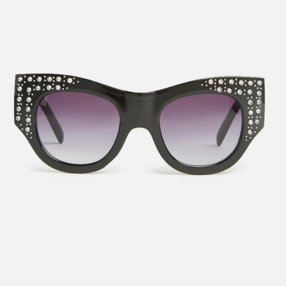 Black Embellished Thick Cat Eye Sunglasses - Picture 3 of 7